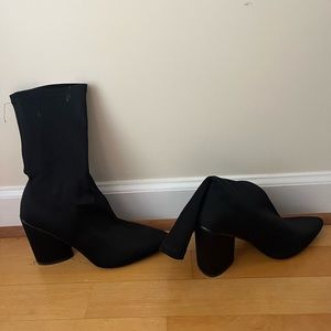 PrettyLittleThing, black high heeled sock booties.